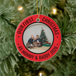 Onze Eerste Kerstmis als Ouders Familie Foto Keramisch Ornament