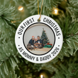 Onze Eerste Kerstmis als Ouders Familie Foto Keramisch Ornament