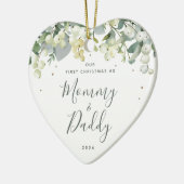 Onze eerste Kerstmis als Ouders Foto Heart Shaped Keramisch Ornament (Links)