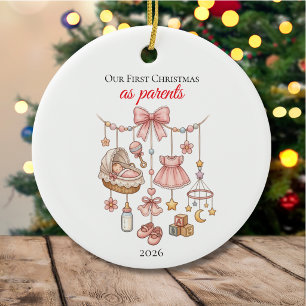 Onze Eerste Kerstmis Als Ouders Jaar Mooie Tekenin Keramisch Ornament