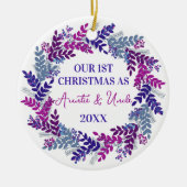 Onze eerste Kerstmis als tante & Oom Paarse krans Keramisch Ornament (Voorkant)