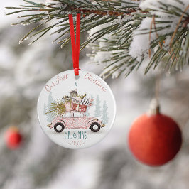 Onze eerste Kerstmis als Waterverf Car. Keramisch Ornament