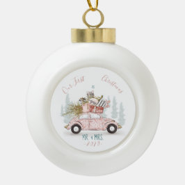 Onze eerste Kerstmis als Waterverf Car. Keramische Bal Ornament