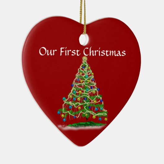 Onze eerste Kerstmis - Arty Abstract kerstboom Keramisch Ornament (Rechts)