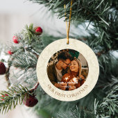 Onze Eerste Kerstmis Beige  Damask Foto Ornament