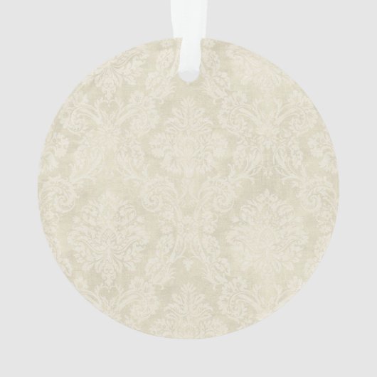 Onze Eerste Kerstmis Beige  Damask Foto Ornament (achterkant)