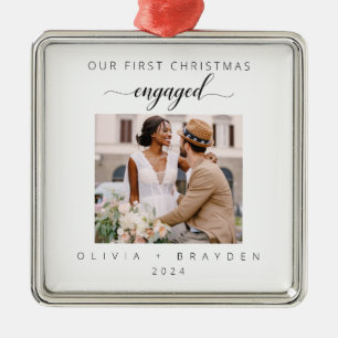 Onze eerste Kerstmis Betrokken Foto Minimalist Metalen Ornament