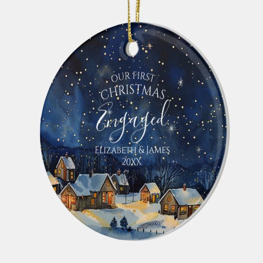 Onze eerste Kerstmis Betrokken Foto Pine Tree Fore Keramisch Ornament (Links)