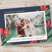 Onze eerste Kerstmis Betrokken Moderne Bladerenfot Feestdagenkaart