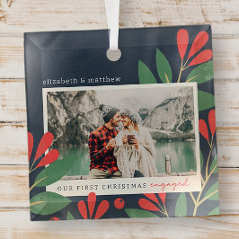 Onze eerste Kerstmis Betrokken Moderne Bladerenfot Glas Ornament