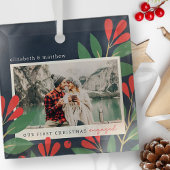 Onze eerste Kerstmis Betrokken Moderne Bladerenfot Glas Ornament