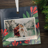 Onze eerste Kerstmis Betrokken Moderne Bladerenfot Glas Ornament