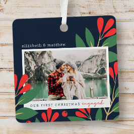 Onze eerste Kerstmis Betrokken Moderne Bladerenfot Metalen Ornament