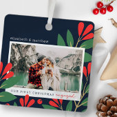 Onze eerste Kerstmis Betrokken Moderne Bladerenfot Metalen Ornament