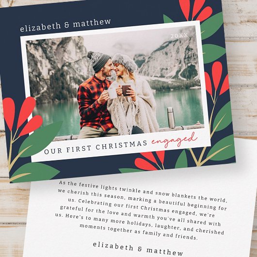 Onze eerste Kerstmis Betrokken Moderne Bladerenfot Notitiekaartje