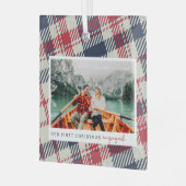 Onze eerste Kerstmis Betrokken Moderne geruite Fot Glas Ornament (Voorkant links)