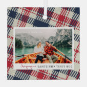 Onze eerste Kerstmis Betrokken Moderne geruite Fot Glas Ornament (Achterkant)