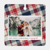 Onze eerste Kerstmis Betrokken Moderne Plaid Twee  Metalen Ornament (Achterkant)