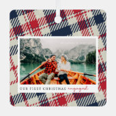 Onze eerste Kerstmis Betrokken Moderne Plaid Twee  Metalen Ornament (Voorkant)