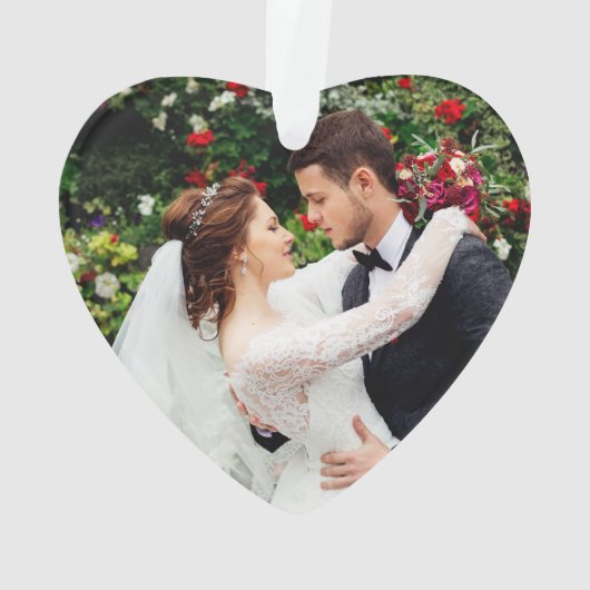 Onze Eerste Kerstmis Bloemen FOTO Terug Hart Ornament (achterkant)