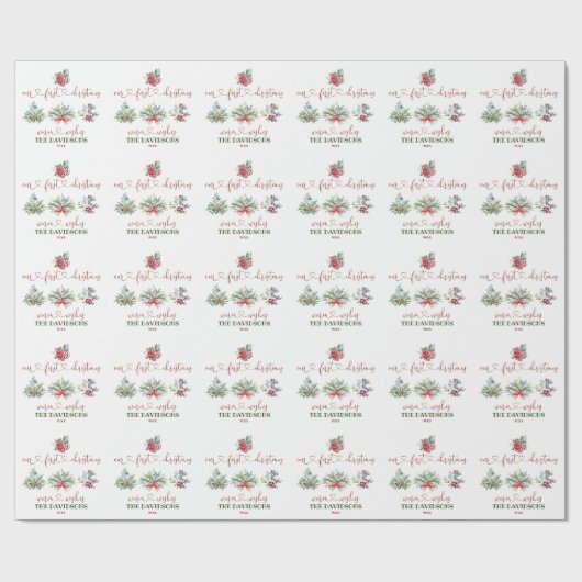 Onze Eerste Kerstmis Calligrafie Vakantie Groene T Cadeaupapier (Vlak)