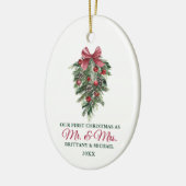 Onze eerste Kerstmis, de heer en mevrouw Waterverf Keramisch Ornament (Links)