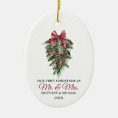 Onze eerste Kerstmis, de heer en mevrouw Waterverf Keramisch Ornament (Voorkant)