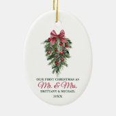 Onze eerste Kerstmis, de heer en mevrouw Waterverf Keramisch Ornament (Achterkant)