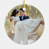 Onze eerste Kerstmis, de heer Mrs. Foto Poinsettia Keramisch Ornament (Achterkant)