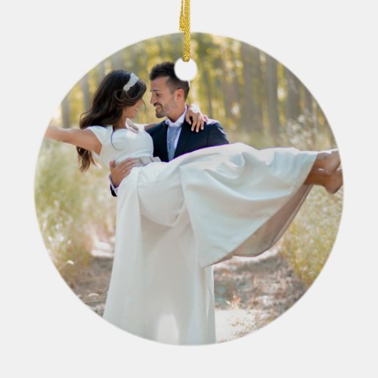 Onze eerste Kerstmis, de heer Mrs. Foto Poinsettia Keramisch Ornament (Achterkant)