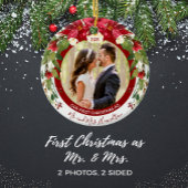 Onze eerste Kerstmis, de heer Mrs. Foto Poinsettia Keramisch Ornament