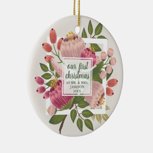 Onze eerste Kerstmis, de heer Mrs. Personalized Bo Keramisch Ornament (Rechts)