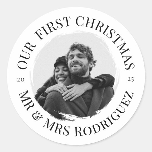 Onze Eerste Kerstmis – Dhr & Mw Rond Fotosticker Ronde Sticker (Voorkant)