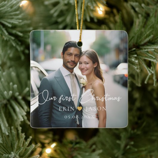 Onze eerste Kerstmis! Elegant, eenvoudig, foto Keramisch Ornament (Boom)