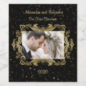 Onze eerste Kerstmis Elegante Fotosjabloon Zwart Wijn Etiket (Enkel label)