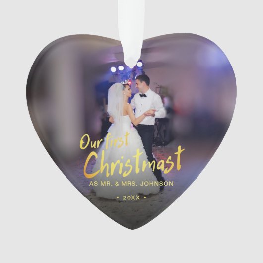 Onze eerste Kerstmis foto bruiloft Ornament (voorkant)