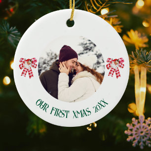 Onze Eerste Kerstmis & Foto, Kerstman, Gepersonali Keramisch Ornament
