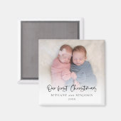Onze eerste Kerstmis Fotoscript Twin Baby Names Magneet (Voorkant / Achterkant)
