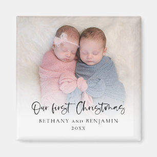Onze eerste Kerstmis Fotoscript Twin Baby Names Magneet