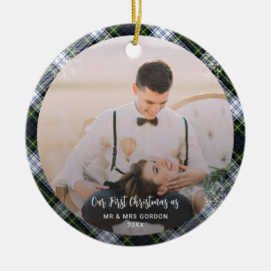 Onze Eerste Kerstmis Getrouwd 2 Foto's Gordon Tart Keramisch Ornament