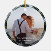 Onze Eerste Kerstmis Getrouwd 2 Foto's Gordon Tart Keramisch Ornament (Achterkant)
