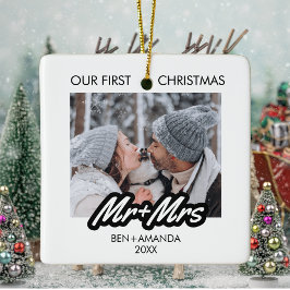 Onze Eerste Kerstmis Getrouwd als Mr en Mrs Foto Keramisch Ornament