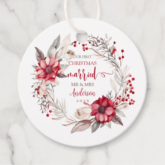 Onze eerste Kerstmis Getrouwd Bedankjes Labels (Voorkant)