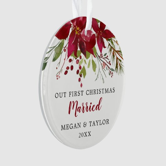 Onze Eerste Kerstmis Getrouwd Bloemornament Ornament (voorkant)
