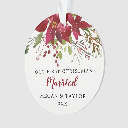 Onze Eerste Kerstmis Getrouwd Bloemornament Ornament (voorkant)