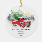 Onze Eerste Kerstmis Getrouwd Custom Name Script Keramisch Ornament (Voorkant)