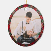 Onze Eerste Kerstmis Getrouwd Foto's Stewart Tarta Keramisch Ornament (Links)