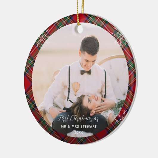 Onze Eerste Kerstmis Getrouwd Foto's Stewart Tarta Keramisch Ornament (Links)