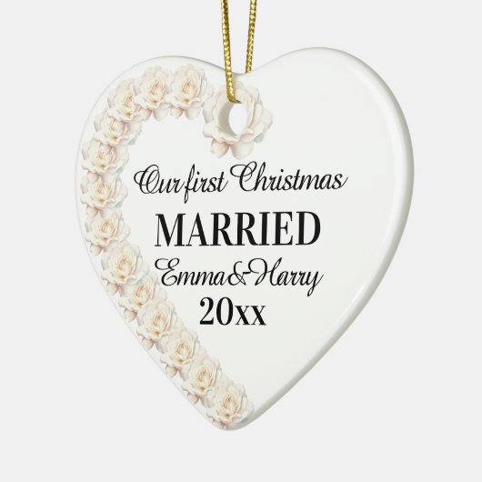 Onze eerste Kerstmis getrouwd gepersonaliseerd Keramisch Ornament (Links)