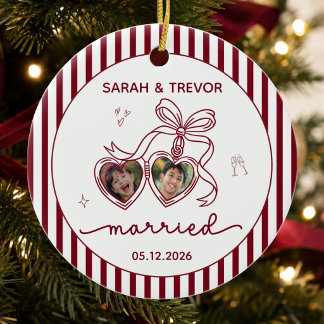 Onze Eerste Kerstmis Getrouwd Gepersonaliseerde Fo Keramisch Ornament